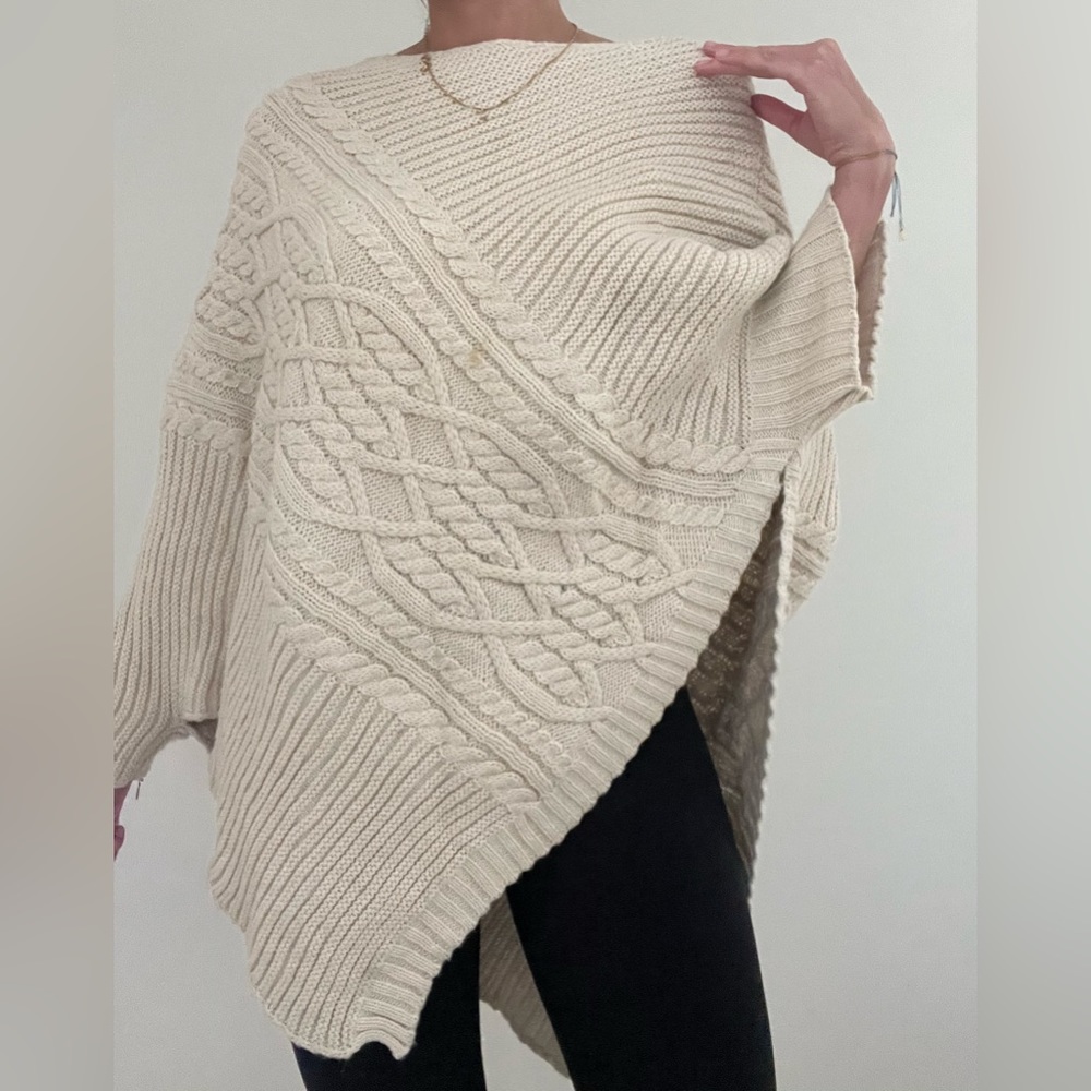 Portuguese Boutique Beige Knit Poncho